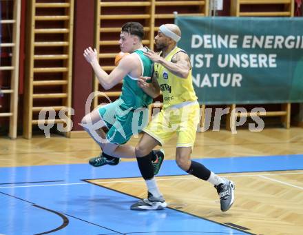 Basketball 2. Liga 2024/2025. Grunddurchgang 20. Runde.  Woerthersee Piraten gegen KOS.    Shawn L. Ray (Piraten),   Lorenz Windisch (KOS). Klagenfurt, am 22.2.2025.
Foto: Kuess


---
pressefotos, pressefotografie, kuess, qs, qspictures, sport, bild, bilder, bilddatenbank