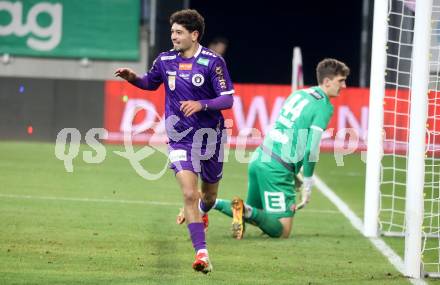 Fussball Bundesliga. SK Austria Klagenfurt gegen GAK. Torjubel Ben Bobzien  (Klagenfurt). Klagenfurt, am 22.2.2025.
Foto: Kuess
---
pressefotos, pressefotografie, kuess, qs, qspictures, sport, bild, bilder, bilddatenbank