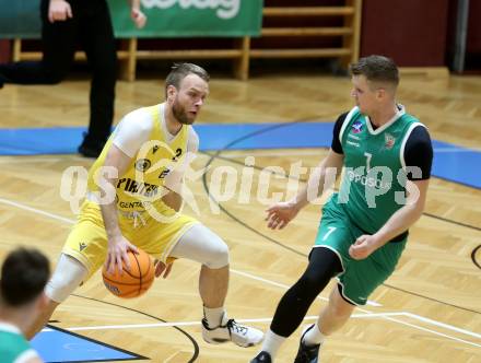 Basketball 2. Liga 2024/2025. Grunddurchgang 20. Runde.  Woerthersee Piraten gegen KOS.    Tim Huber (Piraten),  Jernej Andolsek Heine  (KOS). Klagenfurt, am 22.2.2025.
Foto: Kuess


---
pressefotos, pressefotografie, kuess, qs, qspictures, sport, bild, bilder, bilddatenbank