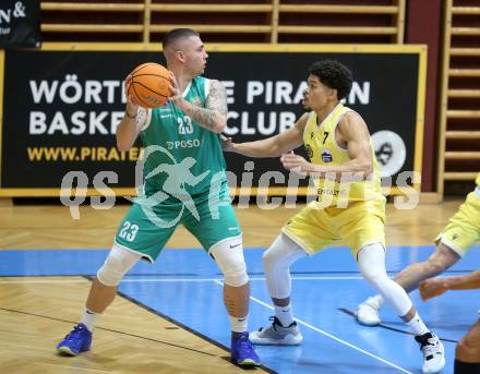 Basketball 2. Liga 2024/2025. Grunddurchgang 20. Runde.  Woerthersee Piraten gegen KOS.    Marcus Holyfield (Piraten),  Nikolas Susa  (KOS). Klagenfurt, am 22.2.2025.
Foto: Kuess


---
pressefotos, pressefotografie, kuess, qs, qspictures, sport, bild, bilder, bilddatenbank