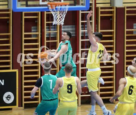 Basketball 2. Liga 2024/2025. Grunddurchgang 20. Runde.  Woerthersee Piraten gegen KOS.    Marin Sliskovic (Piraten),  Veljko Dena  (KOS). Klagenfurt, am 22.2.2025.
Foto: Kuess


---
pressefotos, pressefotografie, kuess, qs, qspictures, sport, bild, bilder, bilddatenbank