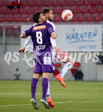 Fussball Bundesliga. SK Austria Klagenfurt gegen GAK. Kosmas Gkezos  (Klagenfurt), Daniel Maderner  (GAK). Klagenfurt, am 22.2.2025.
Foto: Kuess
---
pressefotos, pressefotografie, kuess, qs, qspictures, sport, bild, bilder, bilddatenbank