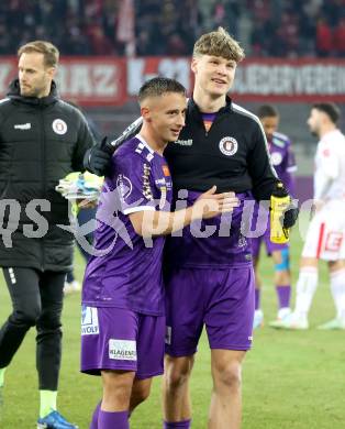 Fussball Bundesliga. SK Austria Klagenfurt gegen GAK. Tobias Koch, Jannik Robatsch  (Klagenfurt).  Klagenfurt, am 22.2.2025.
Foto: Kuess
---
pressefotos, pressefotografie, kuess, qs, qspictures, sport, bild, bilder, bilddatenbank