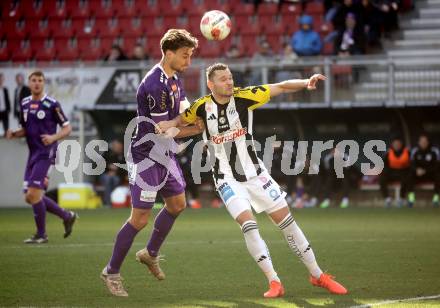 Fussball Bundesliga. SK Austria Klagenfurt gegen LASK. Thorsten Mahrer (Klagenfurt),   Maximilian Entrup  (LASK). Klagenfurt, am 2.3..2025.
Foto: Kuess
---
pressefotos, pressefotografie, kuess, qs, qspictures, sport, bild, bilder, bilddatenbank