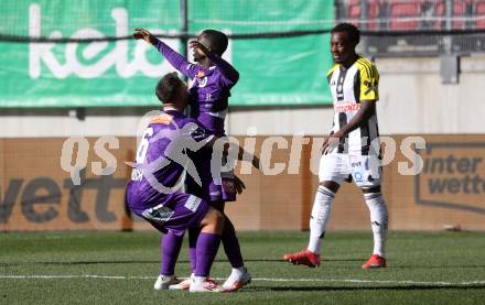 Fussball Bundesliga. SK Austria Klagenfurt gegen LASK. Torjubel Tobias Koch, Solomon Bonnah (Klagenfurt). Klagenfurt, am 2.3..2025.
Foto: Kuess
---
pressefotos, pressefotografie, kuess, qs, qspictures, sport, bild, bilder, bilddatenbank