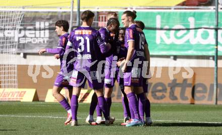 Fussball Bundesliga. SK Austria Klagenfurt gegen LASK. Torjubel Ben Bobzien, Niklas Szerencsi, Nicolas Binder, Tobias Koch, Solomon Bonnah, Dikeni Salifou, Thorsten Mahrer (Klagenfurt). Klagenfurt, am 2.3..2025.
Foto: Kuess
---
pressefotos, pressefotografie, kuess, qs, qspictures, sport, bild, bilder, bilddatenbank