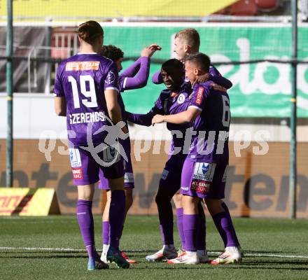 Fussball Bundesliga. SK Austria Klagenfurt gegen LASK. Torjubel Ben Bobzien, Niklas Szerencsi, Nicolas Binder, Tobias Koch, Solomon Bonnah (Klagenfurt). Klagenfurt, am 2.3..2025.
Foto: Kuess
---
pressefotos, pressefotografie, kuess, qs, qspictures, sport, bild, bilder, bilddatenbank