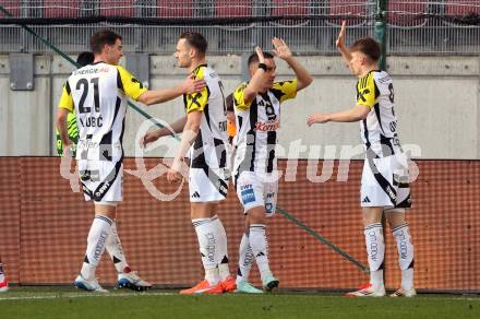 Fussball Bundesliga. SK Austria Klagenfurt gegen LASK. Torjubel Ivan Ljubic,  Maximilian Entrup  (LASK). Klagenfurt, am 2.3..2025.
Foto: Kuess
---
pressefotos, pressefotografie, kuess, qs, qspictures, sport, bild, bilder, bilddatenbank