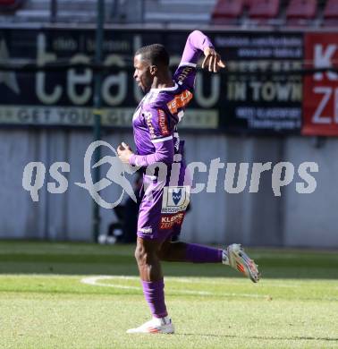 Fussball Bundesliga. SK Austria Klagenfurt gegen LASK. Torjubel  Solomon Bonnah (Klagenfurt). Klagenfurt, am 2.3..2025.
Foto: Kuess
---
pressefotos, pressefotografie, kuess, qs, qspictures, sport, bild, bilder, bilddatenbank