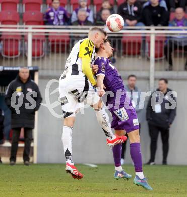 Fussball Bundesliga. SK Austria Klagenfurt gegen LASK. David Toshevski (Klagenfurt),   Philipp Ziereis  (LASK). Klagenfurt, am 2.3..2025.
Foto: Kuess
---
pressefotos, pressefotografie, kuess, qs, qspictures, sport, bild, bilder, bilddatenbank