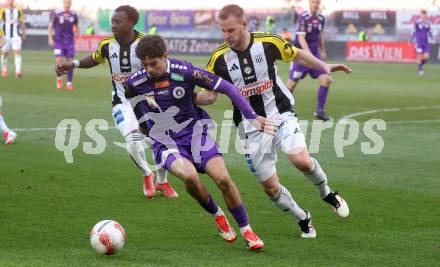 Fussball Bundesliga. SK Austria Klagenfurt gegen LASK. Ben Bobzien (Klagenfurt),  Hrvoje Smolcic (LASK).  Klagenfurt, am 2.3..2025.
Foto: Kuess
---
pressefotos, pressefotografie, kuess, qs, qspictures, sport, bild, bilder, bilddatenbank