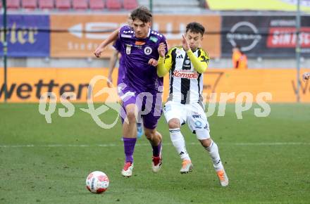 Fussball Bundesliga. SK Austria Klagenfurt gegen LASK. Matteo Kitz (Klagenfurt), Sascha Horvath (LASK).  Klagenfurt, am 2.3..2025.
Foto: Kuess
---
pressefotos, pressefotografie, kuess, qs, qspictures, sport, bild, bilder, bilddatenbank