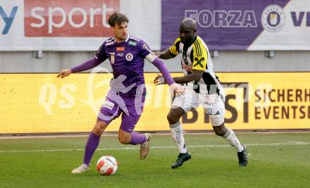 Fussball Bundesliga. SK Austria Klagenfurt gegen LASK. Thorsten Mahrer (Klagenfurt),   Samuel Oluwabukunmi Adeniran  (LASK). Klagenfurt, am 2.3..2025.
Foto: Kuess
---
pressefotos, pressefotografie, kuess, qs, qspictures, sport, bild, bilder, bilddatenbank