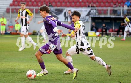 Fussball Bundesliga. SK Austria Klagenfurt gegen LASK. Philipp Wydra (Klagenfurt),   Sascha Horvath (LASK). Klagenfurt, am 2.3..2025.
Foto: Kuess
---
pressefotos, pressefotografie, kuess, qs, qspictures, sport, bild, bilder, bilddatenbank