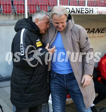 Fussball Bundesliga. SK Austria Klagenfurt gegen LASK. Trainer Peter Pacult  (Klagenfurt),   Trainer Markus Schopp (LASK). Klagenfurt, am 2.3..2025.
Foto: Kuess
---
pressefotos, pressefotografie, kuess, qs, qspictures, sport, bild, bilder, bilddatenbank