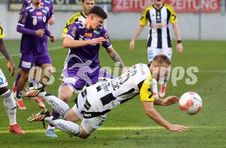 Fussball Bundesliga. SK Austria Klagenfurt gegen LASK. David Toshevski (Klagenfurt),  Hrvoje Smolcic (LASK).  Klagenfurt, am 2.3..2025.
Foto: Kuess
---
pressefotos, pressefotografie, kuess, qs, qspictures, sport, bild, bilder, bilddatenbank
