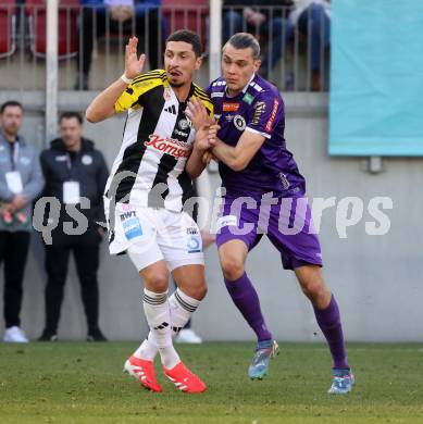 Fussball Bundesliga. SK Austria Klagenfurt gegen LASK. Niklas Szerencsi  (Klagenfurt), Robert Zulj (LASK). Klagenfurt, am 2.3..2025.
Foto: Kuess
---
pressefotos, pressefotografie, kuess, qs, qspictures, sport, bild, bilder, bilddatenbank