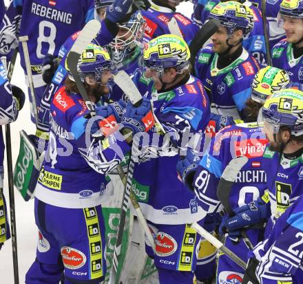 Eishockey ICE Bundesliga. VSV gegen Bozen.  Jubel Alexander Rauchenwald, Philipp Lindner (VSV). Villach, am 4.3.2025
Foto: Kuess
---
pressefotos, pressefotografie, kuess, qs, qspictures, sport, bild, bilder, bilddatenbank