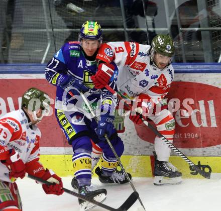 Eishockey ICE Bundesliga. VSV gegen Bozen.  Philipp Lindner   (VSV), Daniel Mantenuto (Bozen). Villach, am 4.3.2025.
Foto: Kuess
---
pressefotos, pressefotografie, kuess, qs, qspictures, sport, bild, bilder, bilddatenbank