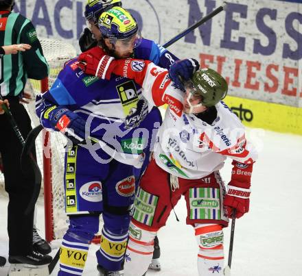 Eishockey ICE Bundesliga. VSV gegen Bozen.  Maximilian Rebernig  (VSV), Braden Dean Christoffer (Bozen). Villach, am 4.3.2025.
Foto: Kuess
---
pressefotos, pressefotografie, kuess, qs, qspictures, sport, bild, bilder, bilddatenbank