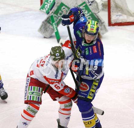 Eishockey ICE Bundesliga. VSV gegen Bozen.  Chase Pearson (VSV), Matt Bradley (Bozen) . Villach, am 4.3.2025
Foto: Kuess
---
pressefotos, pressefotografie, kuess, qs, qspictures, sport, bild, bilder, bilddatenbank