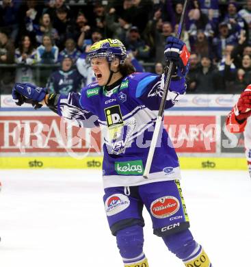 Eishockey ICE Bundesliga. VSV gegen Bozen.  Torjubel Torjubel Chase Pearson  (VSV). Villach, am 4.3.2025
Foto: Kuess
---
pressefotos, pressefotografie, kuess, qs, qspictures, sport, bild, bilder, bilddatenbank