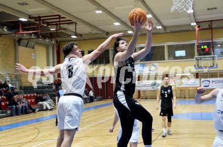 Basketball 2. Liga 2024/2025. Grunddurchgang 22. Runde.   KOS Celovec gegen RAIDERS Tirol.  Lorenz Windisch  (KOS),   Petar Nemcec (Tirol). Klagenfurt, am 8.3.2025.
Foto: Kuess


---
pressefotos, pressefotografie, kuess, qs, qspictures, sport, bild, bilder, bilddatenbank