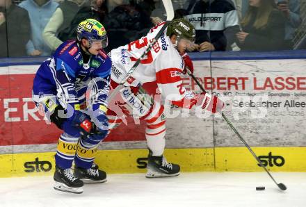 Eishockey ICE Bundesliga. VSV gegen Bozen.  Dominik Prodinger (VSV), Jason Seed  (Bozen) . Villach, am 9.3.2025
Foto: Kuess
---
pressefotos, pressefotografie, kuess, qs, qspictures, sport, bild, bilder, bilddatenbank