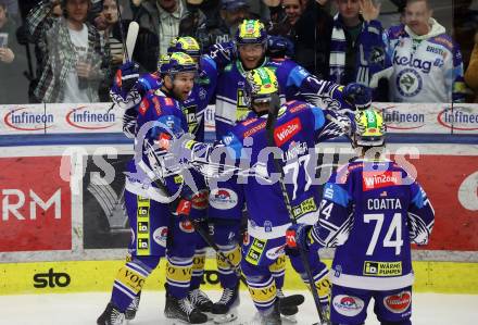 Eishockey ICE Bundesliga. VSV gegen Bozen.  Torjubel Mark Katic, Alexander Rauchenwald, Guus Van Nes, Philipp Lindner , Max Coatta(VSV) . Villach, am 9.3.2025
Foto: Kuess
---
pressefotos, pressefotografie, kuess, qs, qspictures, sport, bild, bilder, bilddatenbank