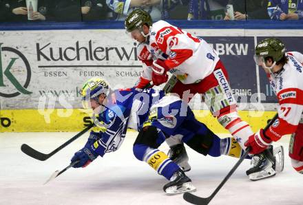 Eishockey ICE Bundesliga. VSV gegen Bozen.  Dominik Prodinger(VSV), Jason Seed  (Bozen) . Villach, am 9.3.2025
Foto: Kuess
---
pressefotos, pressefotografie, kuess, qs, qspictures, sport, bild, bilder, bilddatenbank