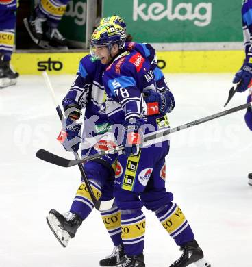 Eishockey ICE Bundesliga. VSV gegen Bozen.  Torjubel Marco Richter, Felix Maxa (VSV) . Villach, am 9.3.2025
Foto: Kuess
---
pressefotos, pressefotografie, kuess, qs, qspictures, sport, bild, bilder, bilddatenbank