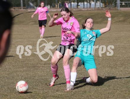 Fussball Frauen. 2. Bundesliga. Carinthians LIWOdruck Hornets gegen SG MALEREI GLANZER Geretsberg/Buerrmoos. Leni Eleanor Hassler (Carinthians Hornets), Lara Marie Hopf (Geretsberg/Buermoos). Sachsenburg, am 9.3.2024.
Foto: Kuess
---
pressefotos, pressefotografie, kuess, qs, qspictures, sport, bild, bilder, bilddatenbank
