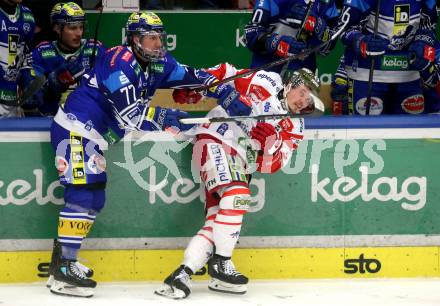 Eishockey ICE Bundesliga. VSV gegen Bozen.  Philipp Lindner (VSV), Braden Dean Christoffer (Bozen) . Villach, am 9.3.2025
Foto: Kuess
---
pressefotos, pressefotografie, kuess, qs, qspictures, sport, bild, bilder, bilddatenbank