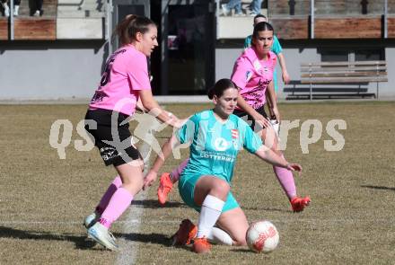 Fussball Frauen. 2. Bundesliga. Carinthians LIWOdruck Hornets gegen SG MALEREI GLANZER Geretsberg/Buerrmoos. Marie Sophie Klocker (Carinthians Hornets), Michelle Felber (Geretsberg/Buermoos). Sachsenburg, am 9.3.2024.
Foto: Kuess
---
pressefotos, pressefotografie, kuess, qs, qspictures, sport, bild, bilder, bilddatenbank