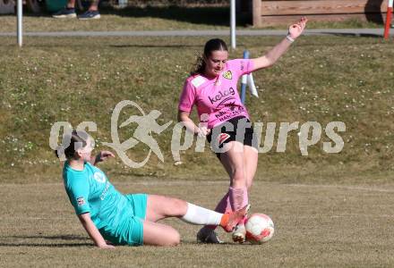 Fussball Frauen. 2. Bundesliga. Carinthians LIWOdruck Hornets gegen SG MALEREI GLANZER Geretsberg/Buerrmoos. Jana Christina Lemberger  (Carinthians Hornets), Michelle Felber (Geretsberg/Buermoos). Sachsenburg, am 9.3.2024.
Foto: Kuess
---
pressefotos, pressefotografie, kuess, qs, qspictures, sport, bild, bilder, bilddatenbank
