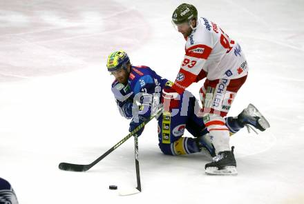 Eishockey ICE Bundesliga. VSV gegen Bozen.  Kevin Hancock (VSV), Luca Frigo  (Bozen) . Villach, am 9.3.2025
Foto: Kuess
---
pressefotos, pressefotografie, kuess, qs, qspictures, sport, bild, bilder, bilddatenbank
