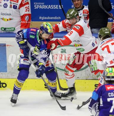 Eishockey ICE Bundesliga. VSV gegen Bozen.  Alex Wall (VSV), Brad McClure (Bozen) . Villach, am 9.3.2025
Foto: Kuess
---
pressefotos, pressefotografie, kuess, qs, qspictures, sport, bild, bilder, bilddatenbank
