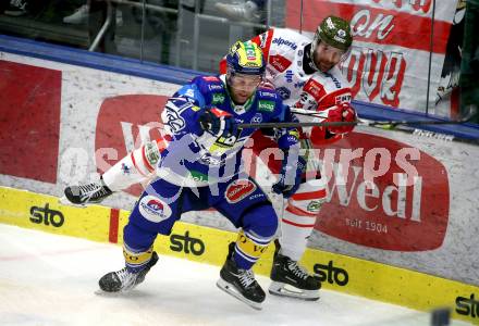 Eishockey ICE Bundesliga. VSV gegen Bozen.  Mark Katic (VSV), Nicholas Samuel Saracino  (Bozen) . Villach, am 9.3.2025
Foto: Kuess
---
pressefotos, pressefotografie, kuess, qs, qspictures, sport, bild, bilder, bilddatenbank