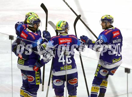 Eishockey ICE Bundesliga. VSV gegen Bozen.  Torjubel Felix Maxa, Marco Richter, Thomas Vallant , Alex Wall, Elias Wallenta (VSV) . Villach, am 9.3.2025
Foto: Kuess
---
pressefotos, pressefotografie, kuess, qs, qspictures, sport, bild, bilder, bilddatenbank