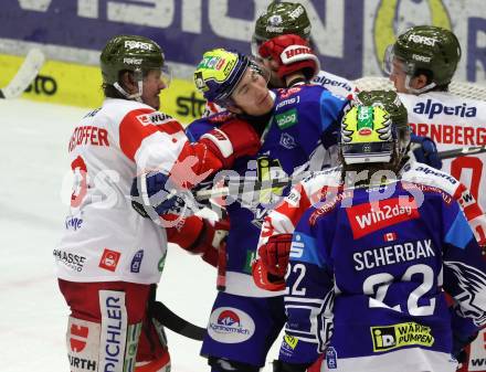Eishockey ICE Bundesliga. VSV gegen Bozen.  Felix Maxa (VSV), Braden Dean Christoffer (Bozen) . Villach, am 9.3.2025
Foto: Kuess
---
pressefotos, pressefotografie, kuess, qs, qspictures, sport, bild, bilder, bilddatenbank