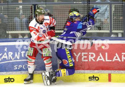 Eishockey ICE Bundesliga. VSV gegen Bozen.  Patrick Holway (VSV), Giordano Finoro (Bozen) . Villach, am 9.3.2025
Foto: Kuess
---
pressefotos, pressefotografie, kuess, qs, qspictures, sport, bild, bilder, bilddatenbank