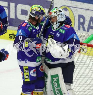 Eishockey ICE Bundesliga. VSV gegen Bozen.  Alexander Rauchenwald, Jean Philippe Lamoureux (VSV) . Villach, am 9.3.2025
Foto: Kuess
---
pressefotos, pressefotografie, kuess, qs, qspictures, sport, bild, bilder, bilddatenbank