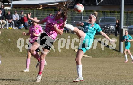 Fussball Frauen. 2. Bundesliga. Carinthians LIWOdruck Hornets gegen SG MALEREI GLANZER Geretsberg/Buerrmoos. Jana Christina Lemberger (Carinthians Hornets), Eva Maria Reischenboeck (Geretsberg/Buermoos). Sachsenburg, am 9.3.2024.
Foto: Kuess
---
pressefotos, pressefotografie, kuess, qs, qspictures, sport, bild, bilder, bilddatenbank