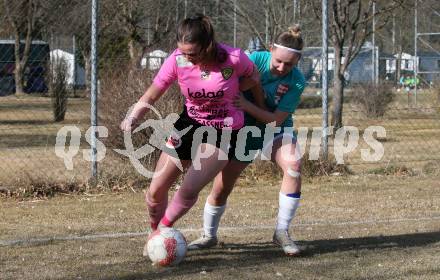 Fussball Frauen. 2. Bundesliga. Carinthians LIWOdruck Hornets gegen SG MALEREI GLANZER Geretsberg/Buerrmoos. Jana Christina Lemberger (Carinthians Hornets), Eva Maria Reischenboeck (Geretsberg/Buermoos). Sachsenburg, am 9.3.2024.
Foto: Kuess
---
pressefotos, pressefotografie, kuess, qs, qspictures, sport, bild, bilder, bilddatenbank