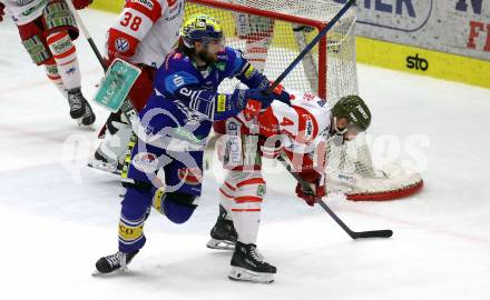 Eishockey ICE Bundesliga. VSV gegen Bozen.  Maximilian Rebernig (VSV), Scott Valentine  (Bozen) . Villach, am 9.3.2025
Foto: Kuess
---
pressefotos, pressefotografie, kuess, qs, qspictures, sport, bild, bilder, bilddatenbank