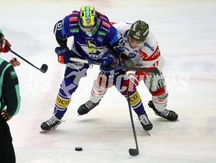Eishockey ICE Bundesliga. VSV gegen Bozen.  Marco Richter  (VSV), Digiacinto Cristiano  (Bozen) . Villach, am 9.3.2025
Foto: Kuess
---
pressefotos, pressefotografie, kuess, qs, qspictures, sport, bild, bilder, bilddatenbank