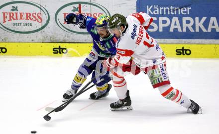 Eishockey ICE Bundesliga. VSV gegen Bozen.  Max Coatta   (VSV), Adam Helewka  (Bozen) . Villach, am 9.3.2025
Foto: Kuess
---
pressefotos, pressefotografie, kuess, qs, qspictures, sport, bild, bilder, bilddatenbank