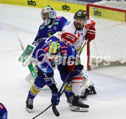 Eishockey ICE Bundesliga. VSV gegen Bozen.  Dylan Macpherson (VSV), Giordano Finoro  (Bozen) . Villach, am 9.3.2025
Foto: Kuess
---
pressefotos, pressefotografie, kuess, qs, qspictures, sport, bild, bilder, bilddatenbank