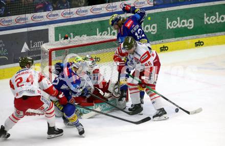 Eishockey ICE Bundesliga. VSV gegen Bozen.  John Hughes, Chase Pearson  (VSV), Simon Bourque, Cole Hults, Sam Harvey  (Bozen) . Villach, am 14.3.2025
Foto: Kuess
---
pressefotos, pressefotografie, kuess, qs, qspictures, sport, bild, bilder, bilddatenbank