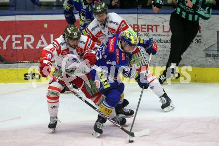 Eishockey ICE Bundesliga. VSV gegen Bozen.  Benjamin Lanzinger  (VSV), Daniel Mantenuto (Bozen) . Villach, am 14.3.2025
Foto: Kuess
---
pressefotos, pressefotografie, kuess, qs, qspictures, sport, bild, bilder, bilddatenbank